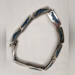 Vintage Sterling Silver taxco 8" Bracelet with turquoise inlay
